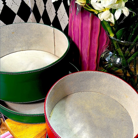 Nesting Leather Boxes Set of 2 – Red & Green – Cylindrical Storage - Large - Picture 17 of 17